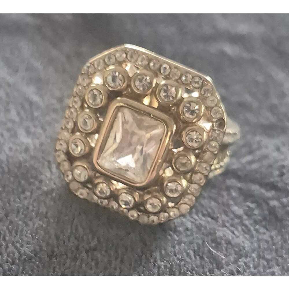 Vtg  DP Gold Tone Emerald Cut CZ Pave Band Sz 7.75 Missing 1 Cz See Pic